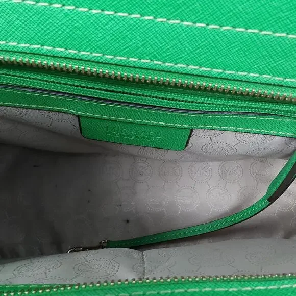 Michael Kors Selma Medium Satchel Green Saffiano Leather Crossbody Tote Purse - Picture 13 of 16